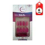 Kit C-06 Fhaces Colors Stiletto Rosa Fucsia Unhas Postiças C-28