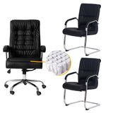 Kit Cadeiras De Escritório, 1 Cadeira Presidente Munique Big + 2 Fixas Preta - Waw Design