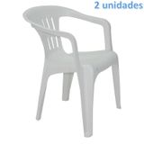 KIT 2 CADEIRAS PLASTICA MONOBLOCO COM BRACOS ATALAIA BRANCA TRAMONTINA