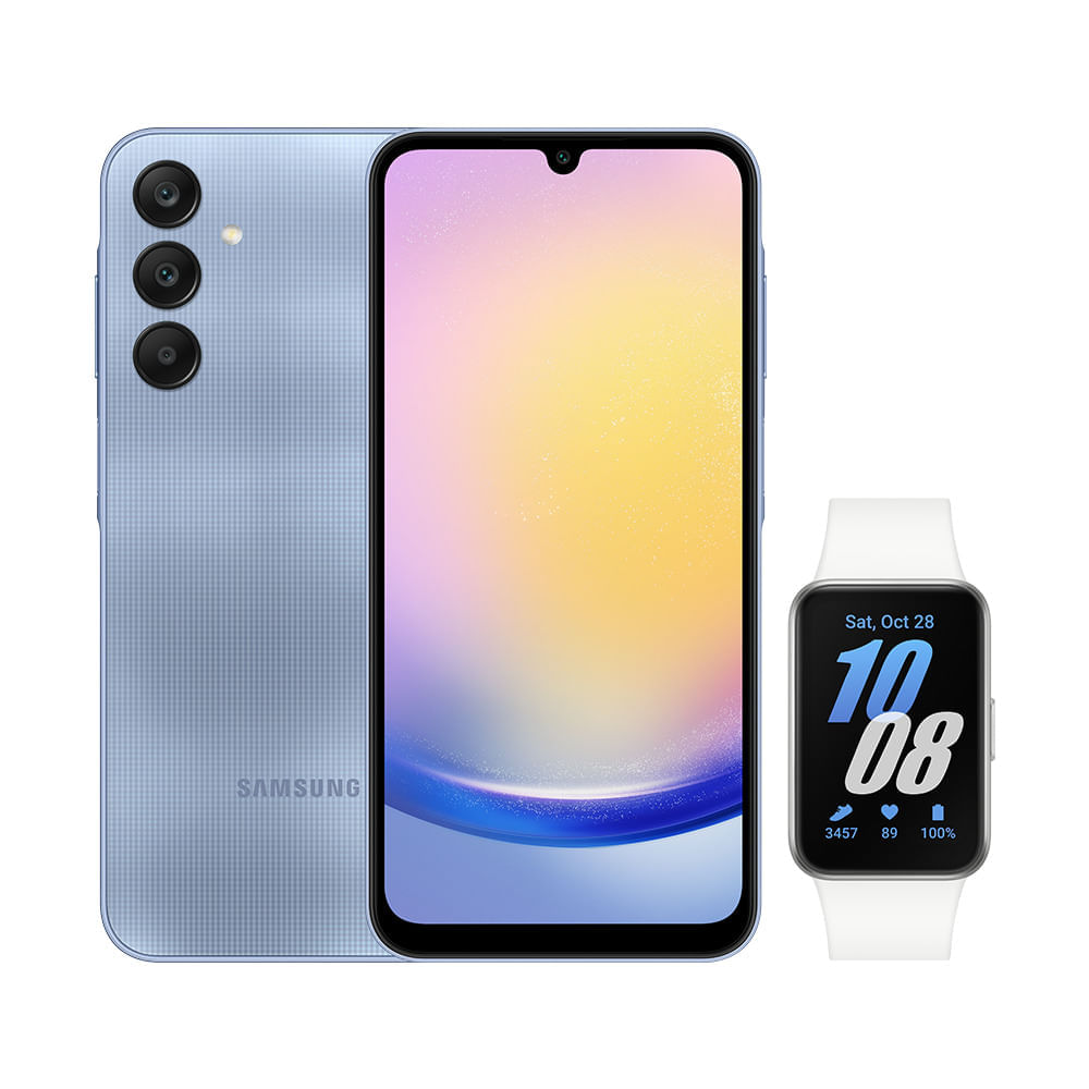 Celular Samsung A25 5G (128GB) - Azul + Galaxy Fit3 - Prata