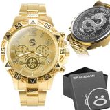 Relogio Masculino Banhado Original Aço Inox Grande + Caixa Dragão Qualidade Premium Analogico Pesado