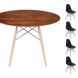 Conjunto Mesa Eames Eiffel Dsw Redonda Pau Ferro 90cm + 4 Cadeiras Eames Dsw - Preta