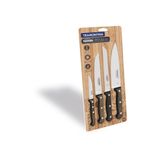 JOGO DE FACAS 4 PCS POLYWOOD CASTANHO SORTIDOS COM LAMINAS DE ACO INOX E CABOS DE MADEIRA TRAMONTINA