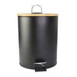 Lixeira De Inox Preta Com Tampa De Bambu 5 Litros