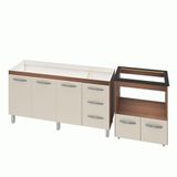 Armário Gabinete Balcão Para Pia 138 Cm Carina Balcão Para Cooktop 5 Bocas Forno Elétrico Off-white