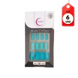 Kit C/06 Fhaces U4030 Unhas Postiças Brilho &amp; Fosco Azul Piscina C/36