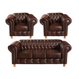 Conjunto De Sofá 3 Lugares E 2 Poltronas Chesterfield Luís Xv Café