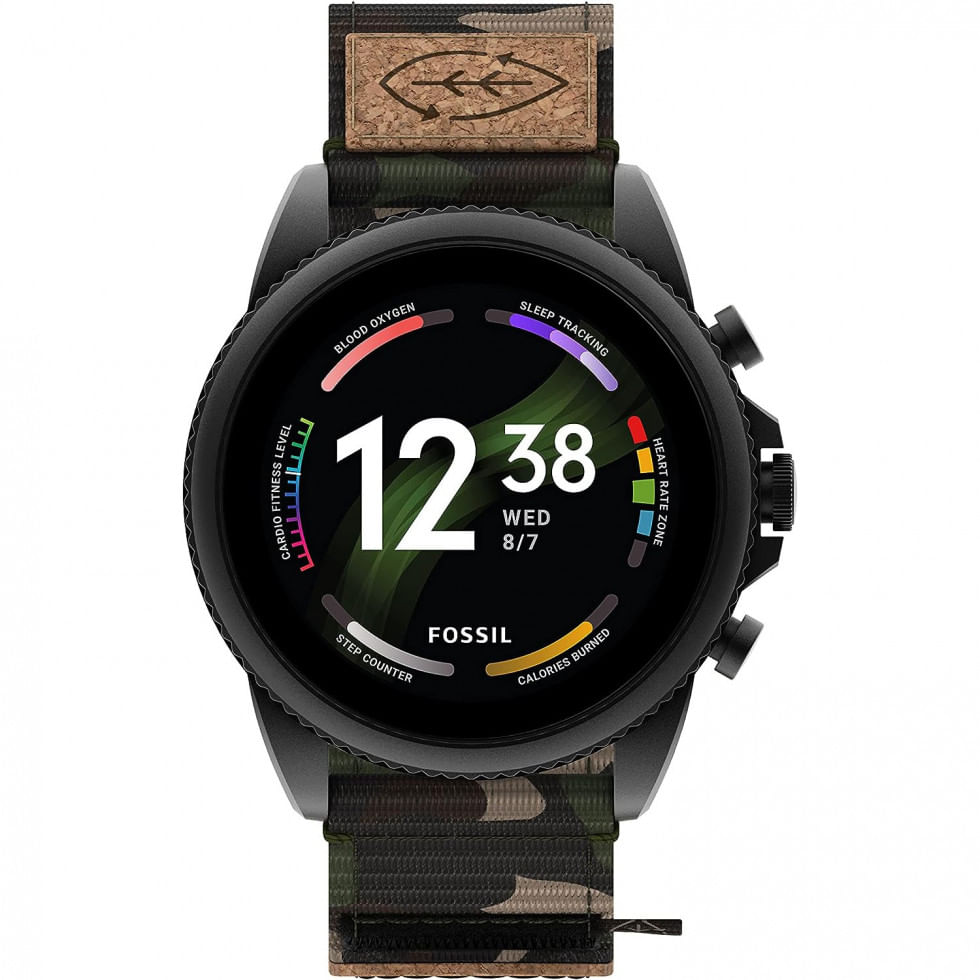 Relogio Smartwatch 45mm Com Tela Sensivel Ao Toque Em Aco Inoxidavel E Pulseira De Nylon Com Frequencia Cardiaca, Fossil, Preto