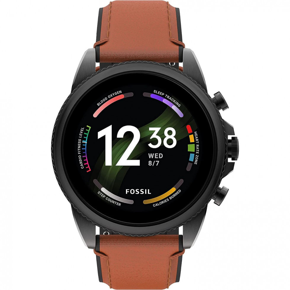 Relogio Smartwatch 45mm Com Tela Sensivel Ao Toque Em Aco Inoxidavel E Pulseira De Couro Com Frequencia Cardiaca, Fossil, Preto