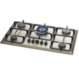 FOGAO COOKTOP FISCHER 5 BOCAS TRIPLA CHAMA A GAS MESA INOX