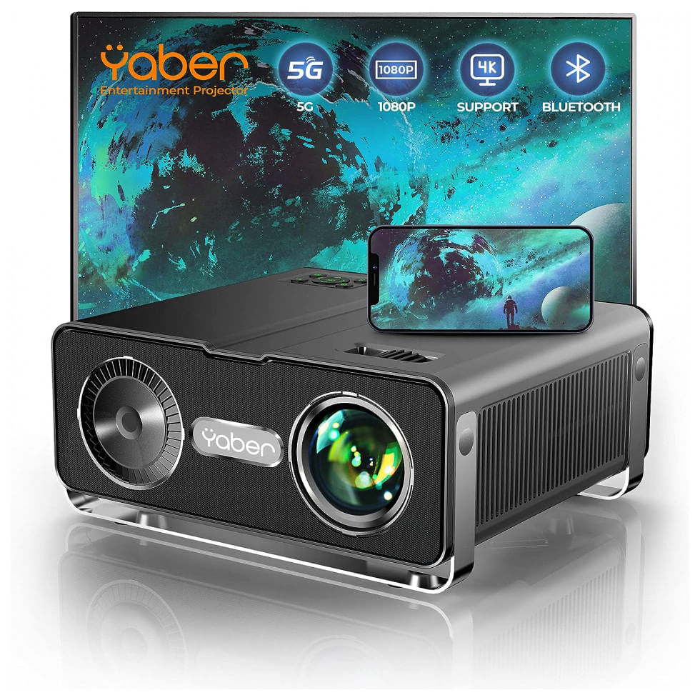 Projetor Full Hd 1080p Com 400 Lumens, Conexao Bluetooth E Wi Fi 5g, 110v, Yaber V10, Preto