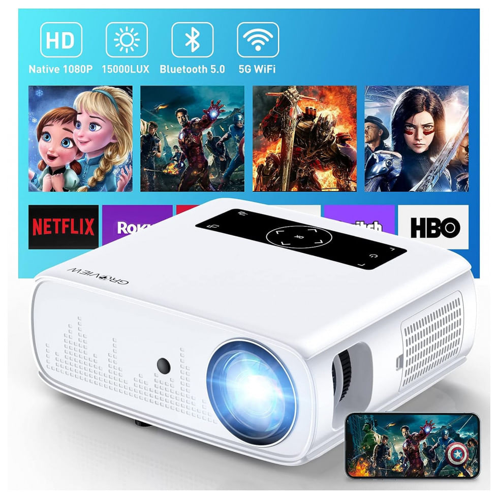 Mini Projetor 4k Com Wi Fi, Bluetooth E Projecao De Ate 300 Polegadas, 110v, Groview Jq818c, Branco