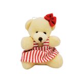 Urso Pelúcia Pendente Natal Creme Menina Vestido Listrado 10cm - Magizi