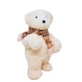 Urso Decorativo Pelúcia Natal Creme Cachecol Crochê Rosê 26cm - Master Christmas