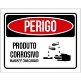 Kit 3 Placas De Perigo Produto Corrosivo 36x46