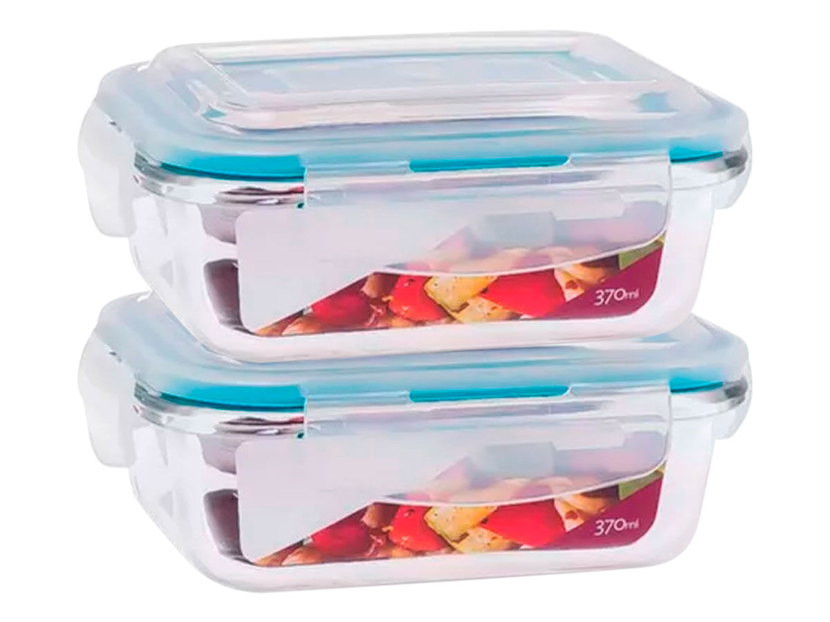 Kit 2 Pote Para Alimentos Hermético Marmita De Vidro Fit 370ml Com Borracha De Vedação E Trava Na Tampa