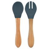 Colher E Garfo Silicone E Bambu Dig In Deep Blue - Minikoioi