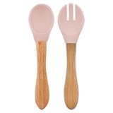 Colher E Garfo Silicone E Bambu Dig In Pinky Pink - Minikoioi