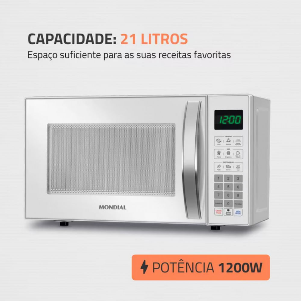 Micro-ondas Mo-01-21-w Com Função Tira Odor E Manter Aquecido 21l Mondial