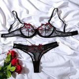 Conjunto Lingerie Bordado Floral Transparente Elashopp Gg Preto