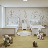 Quarto Infantil Com 2 Camas Solteiro Athenas Plus E Mesa De Cabeceira 3 Gavetas Maggiore New Branco