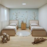 Quarto Infantil Com 2 Camas De Solteiro Loop E 1 Mesa De Cabeceira Maggiore Amêndoa Clean / Off White