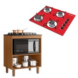 Kit Balcão Cooktop Zanzini Master Cinamomo Sem Porta E Fogão Cooktop Ultrachama 4 Bocas Chamalux Vermelho Trempe Aramada