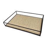 Bandeja Retangular Native Black Com Fundo Palha 35x25cm Mimo