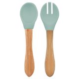 Colher E Garfo Silicone E Bambu Dig In River Green - Minikoioi