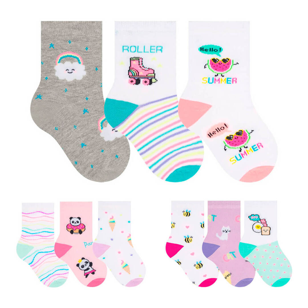 Kit 9 Pares Meia Bebê Menina 17/20 Estampada Cano Médio