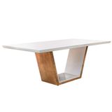 Mesa De Jantar Retangular Com Tampo De Vidro Luna Off White E Imbuia 180 Cm