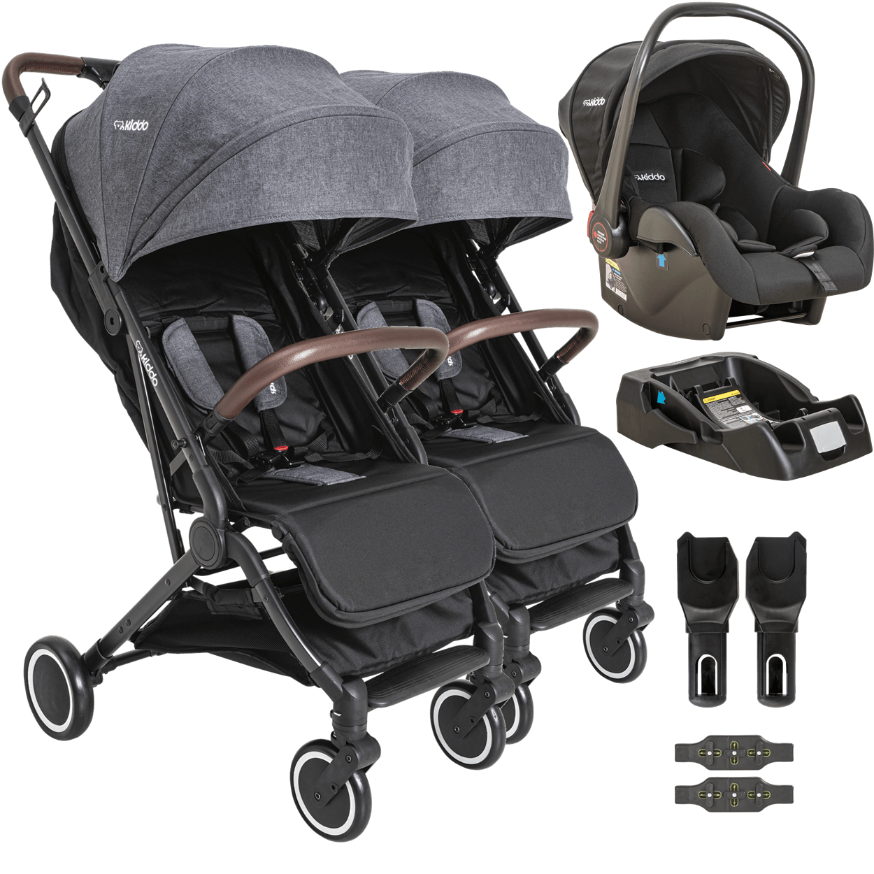 Carrinho Para Gemeos Kiddo Com Bebe Conforto Base Sprint Grafite