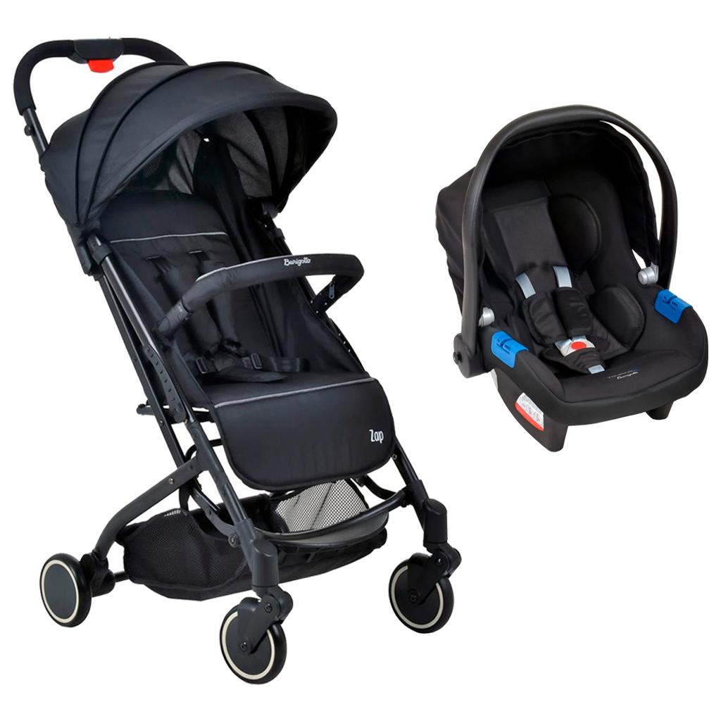 Carrinho De Bebê Zap Black E Bebê Conforto Touring X Preto