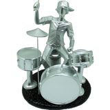 Estatueta Baterista Prata Decoração Escultura Em Resina 20cm