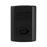 Interruptor De 1 Tecla Simples E Tomada 2p+t 20a , Modular, Com Placa 4x2 E Suporte Preto Fosco