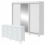 Conjunto De Guarda-roupa 3 Portas 3 Gavetas Saion Plus 1 Porta Glass Com Pés e Cômoda Maggiore New Branco