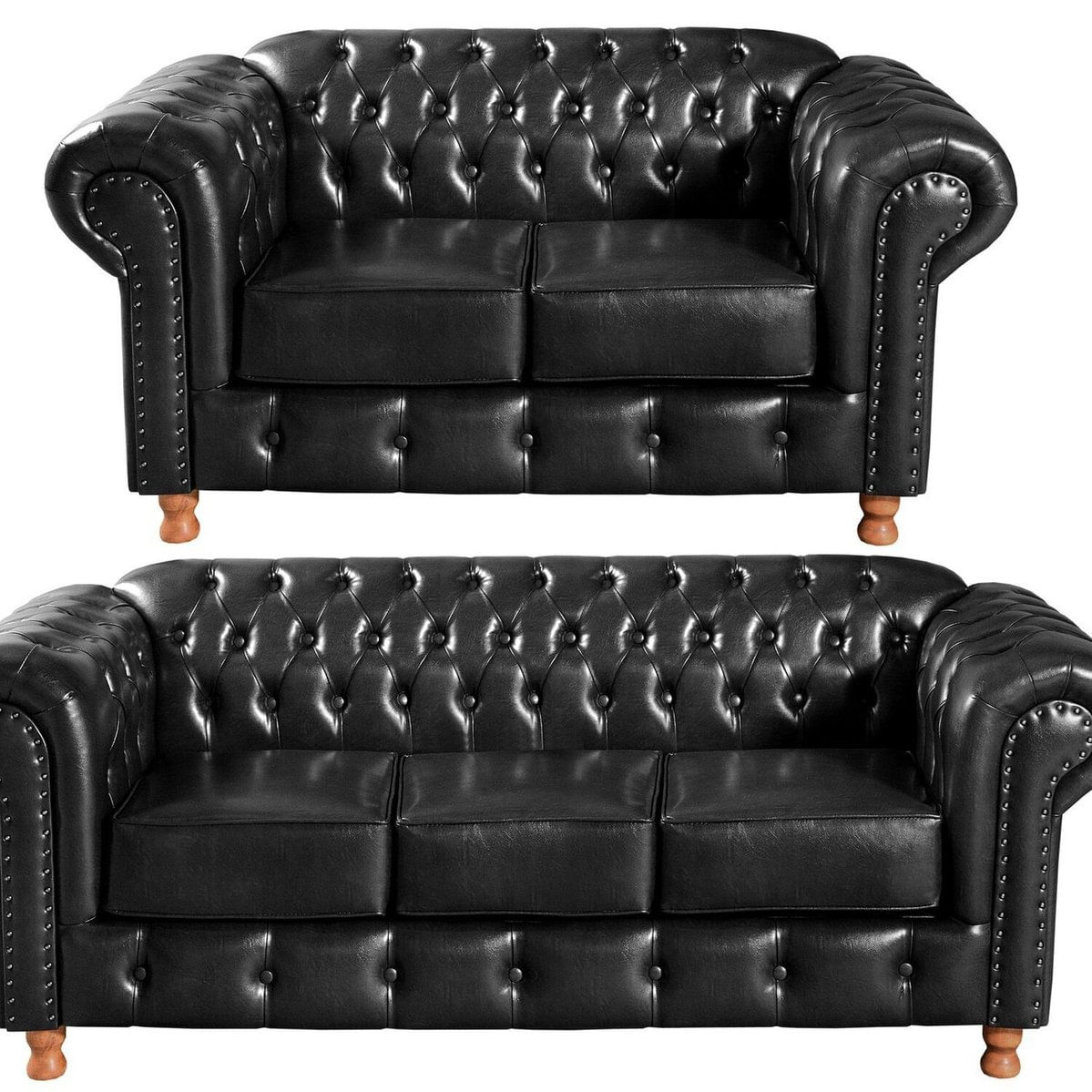 Conjunto De Sofá 3 Lugares E 2 Lugares Chesterfield Luís Xv Preto