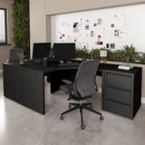 Conjunto Home Office 1 Mesa Em L 1 Mesa 135cm 1 Gaveteiro Ficus Cabecasa Madeiramadeira Preto