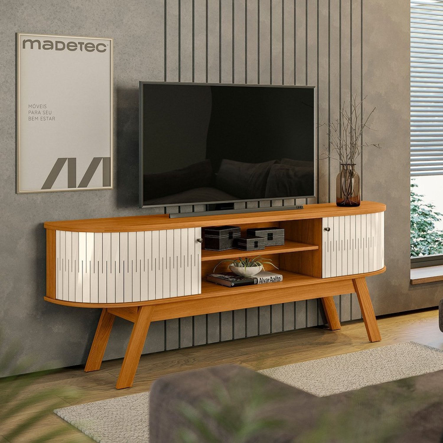 Estante Para Tv E Home Theater Valencia Cinamomo/off White