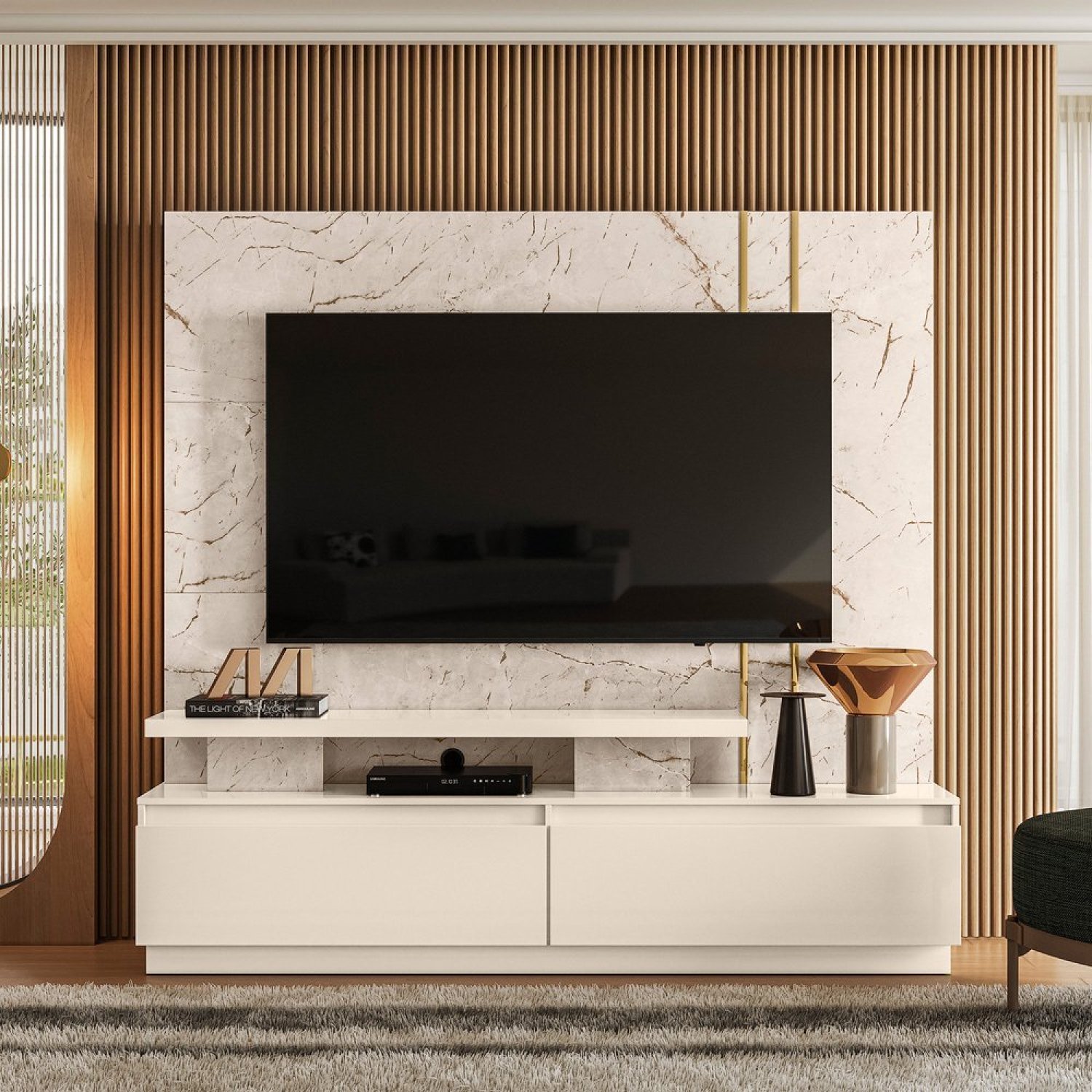 Estante Para Tv E Home Theater New Apolo Calacata/off White