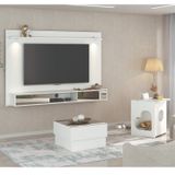 Conjunto Sala Estar Painel Para Tv Até 47 Pol Com Mesa De Centro Parati, Mesa De Apoio Pet Discovery Branco