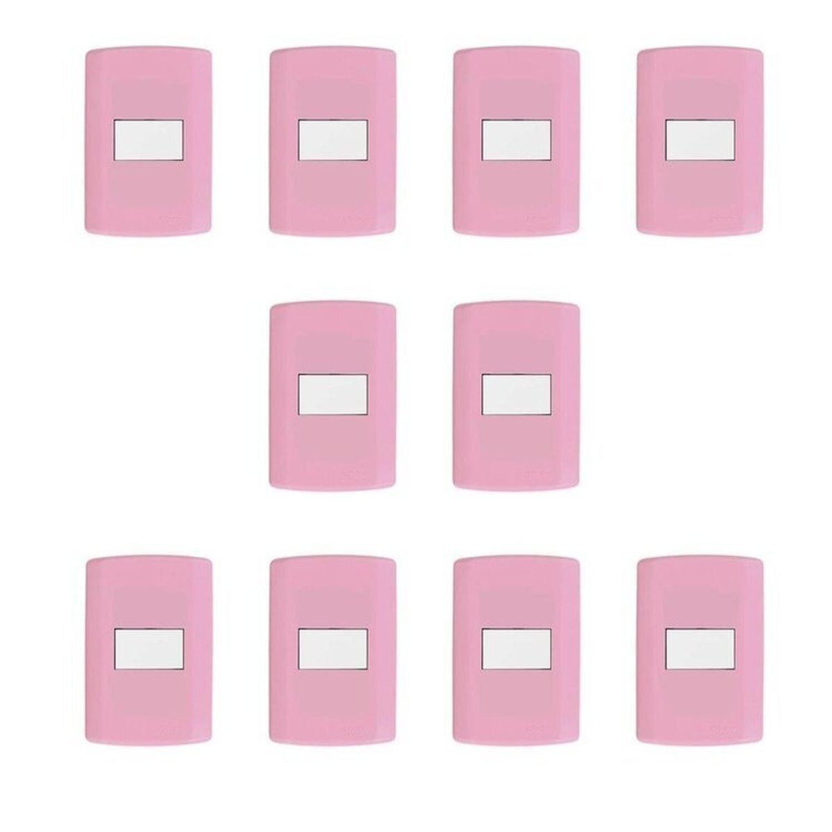 Conjunto De 10 Interruptores De 1 Tecla Simples, Modular, Com Placa 4x2 E Suporte Rosa E Branco