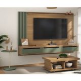 Conjunto Sala De Estar Painel Para Tv Até 75 Pol Madagascar Com Mesa De Centro Dunas E Mesa De Apoio Carvalho/menta