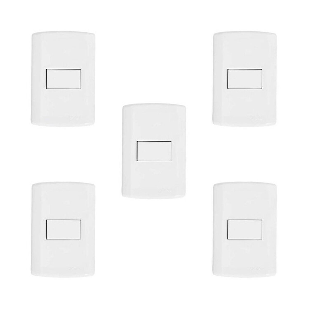 Conjunto De 5 Interruptores De 1 Tecla Simples, Modular, Com Placa 4x2 E Suporte Branco