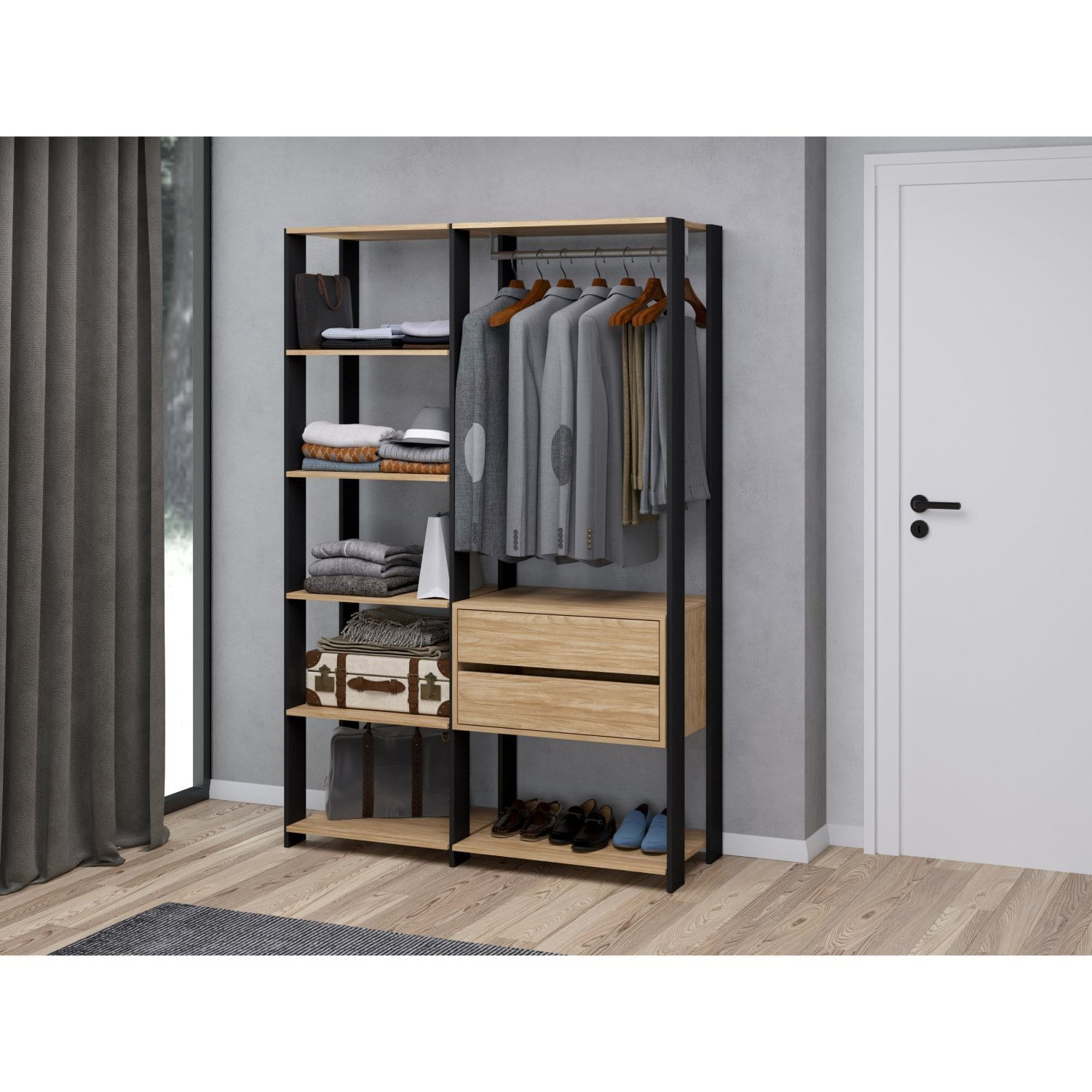 Closet 1200x1800x450 Mm 2 Gavetas Preto/mel