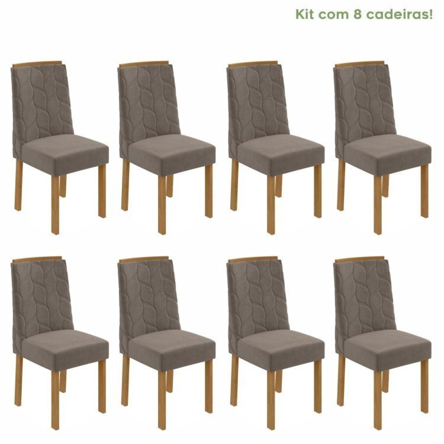 Conjunto Com 8 Cadeiras Para Sala De Jantar Astrid Amêndoa Clean/animale Bege