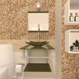 Gabinete Para Banheiro Vidro 40 Cm Cuba Quadrada E Espelheira Vmex Ouro Envelhecido
