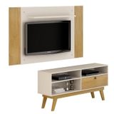 Conjunto Painel Para Tv Até 50 Polegadas Extensível América E Rack 1 Porta Houston Off White/cinamomo