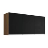 Armário Aereo 120cm 3 Portas Cozinha Andreia Amendoa Preto Ajl
