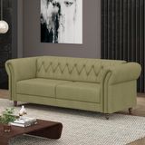 Sofá Living Stanford Chesterfield 2 Lugares 180cm Pés De Madeira Couro Fendi G58 Gran Belo